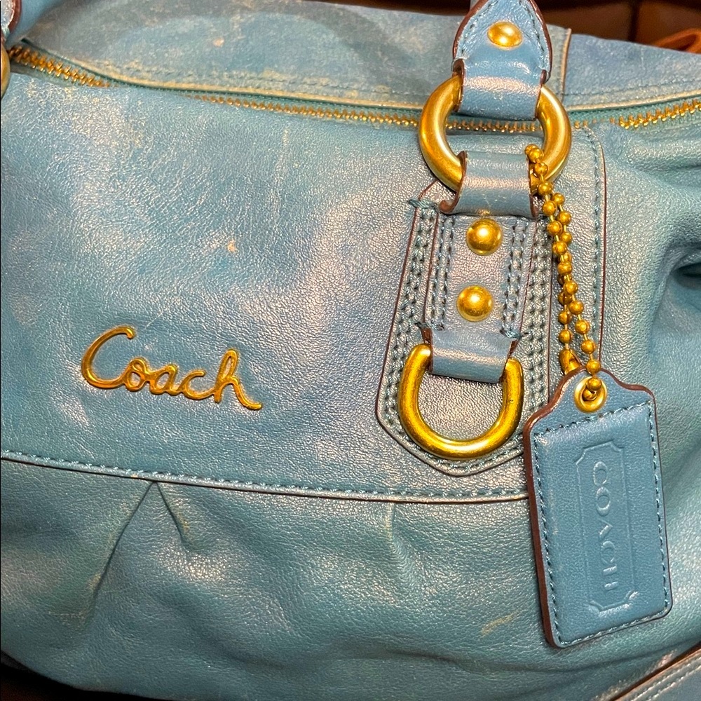 🎉HP🎉Coach Aqua Blue Teal Leather Satchel - Picture 6 of 14